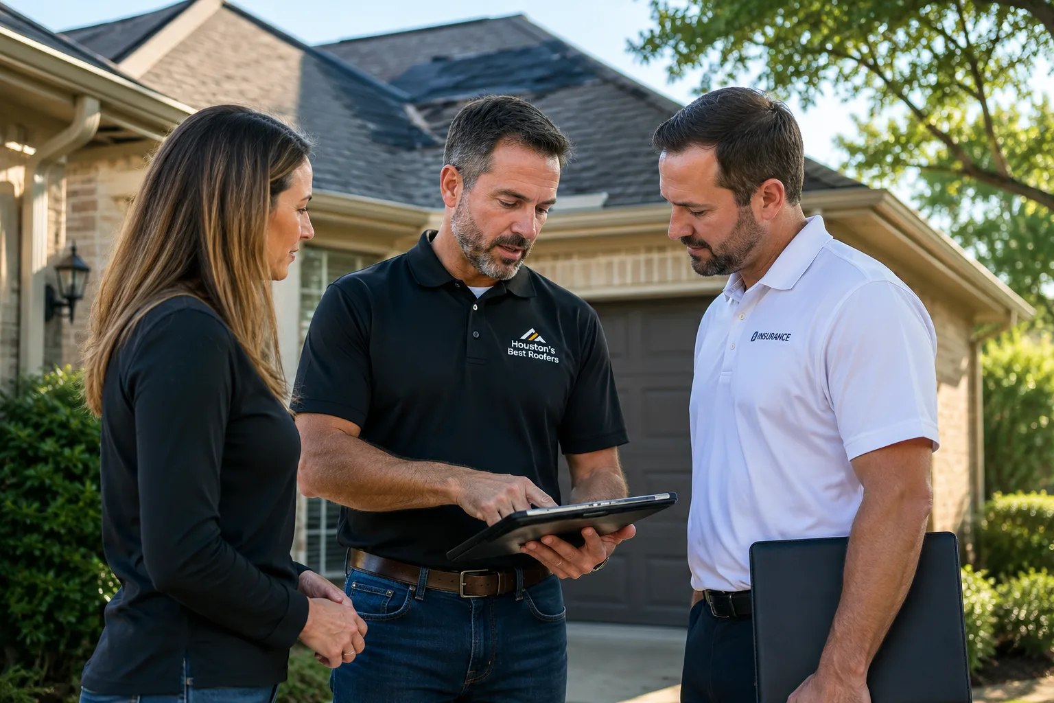 Houston's Best Roofers owner reviewing storm damage with a homeowner